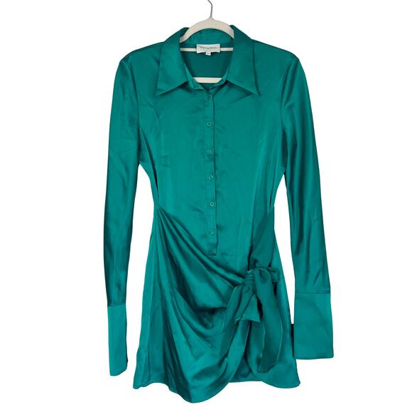 Rat & Boa Alanis Dress Emerald Satin Mini Coquette Party Y2K Glam Sexy Cocktail - Picture 5 of 10